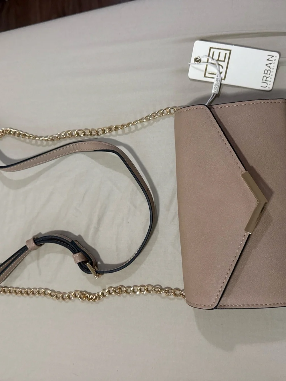 NWT Urban Expressions Blush Taupe Crossbody/Clutch Bag with Gold Chain